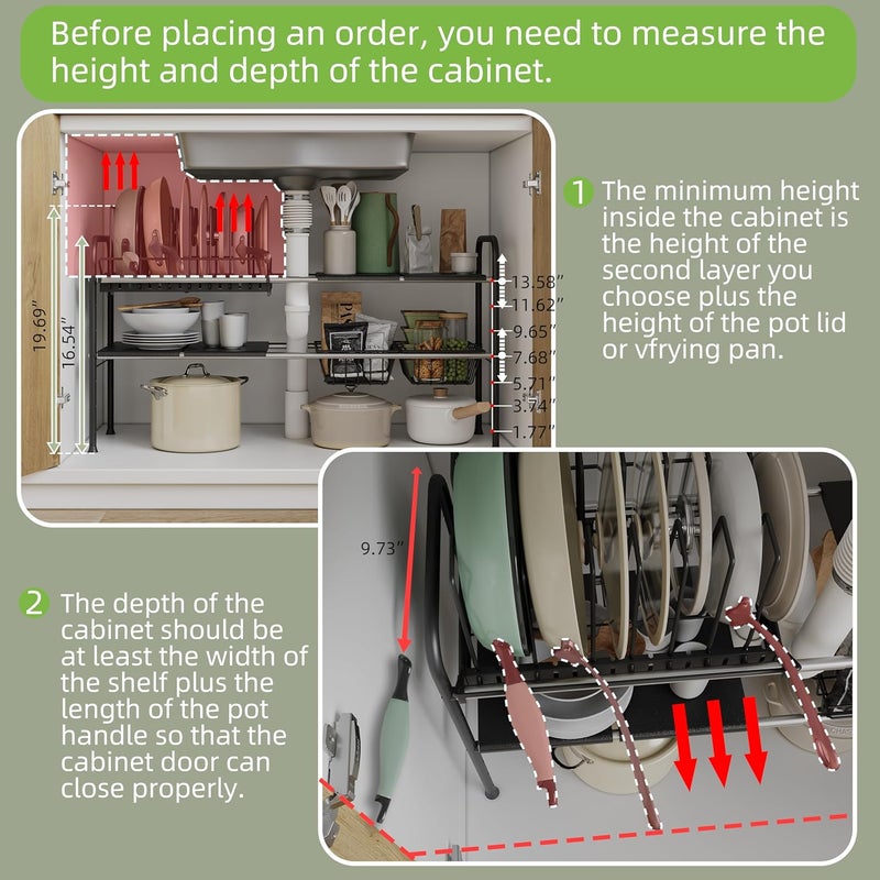 NETEL Adjustable Under Sink Organizers and Storage,Pots and Pans Organizer Under Kitchen Cabinet,Pan Lid Organizers inside Cabinet,Expandable Cabinet Storage Shelf with Pan Rack and 7 Dividers - Image 3